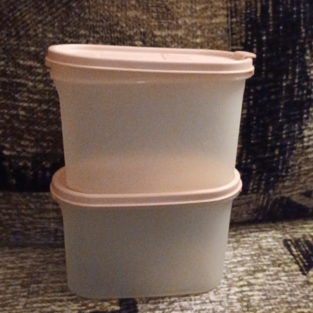 Tupperware Cream Plastic Food Storage Containers with Pale Pink Lids (Set of 2)